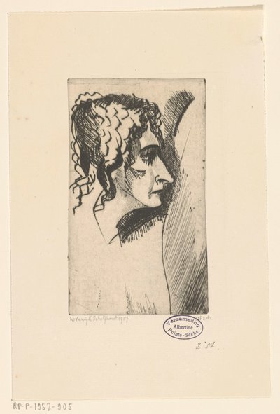 Naisen pää Tête de femme IV (alkuperäinen nimi) tekijältä Lodewijk Schelfhout (signed by artist)