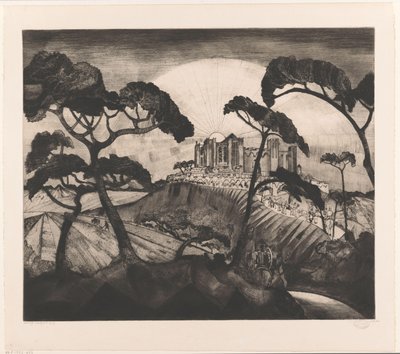 Linna kukkulalla Le Château II (alkuperäinen nimi) tekijältä Lodewijk Schelfhout (signed by artist)