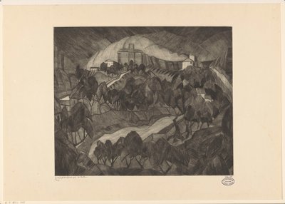 Linna kukkulalla Le Château I (alkuperäinen nimi esineessä) tekijältä Lodewijk Schelfhout (signed by artist)