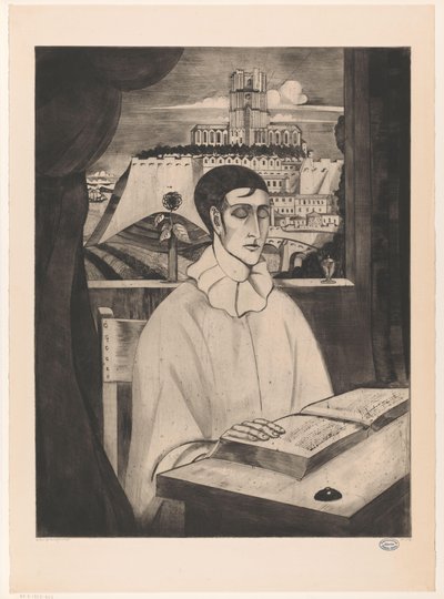 Pierrot lukee kirjaa Pierrot Meditant (alkuperäinen nimi) tekijältä Lodewijk Schelfhout (signed by artist)