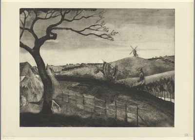 Kyntämässä maanviljelijää härän kanssa Etikhovessa Laboreur Flamand (alkuperäinen nimi) tekijältä Lodewijk Schelfhout (signed by artist)