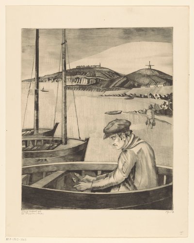 Kalastaja laivassa Le Pecheur (alkuperäinen nimi) tekijältä Lodewijk Schelfhout (signed by artist)