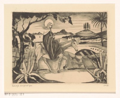Lento Egyptiin La Fuite and Egypt II (alkuperäinen nimi) tekijältä Lodewijk Schelfhout (signed by artist)
