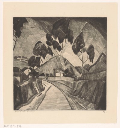 Tie mäkisessä maisemassa Le Chemin (alkuperäinen nimi) tekijältä Lodewijk Schelfhout (signed by artist)