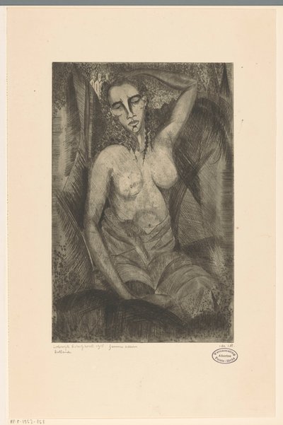 istuva nainen Femme assise (alkuperäinen nimi esineessä) tekijältä Lodewijk Schelfhout (signed by artist)