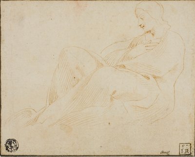 Istuva draped nainen profiilissa tekijältä Lodovico Carracci