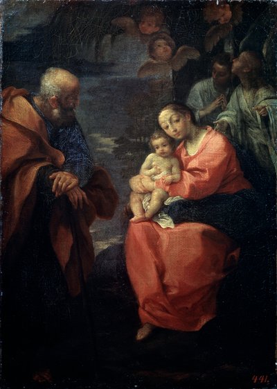 Pyhä perhe palmun alla, Lepää lennossa Egyptiin, 1500-luvun loppu tekijältä Lodovico Carracci