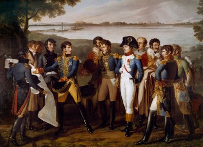 Napoleon I käski rakentaa sillan Tonavan yli Ebersdorfiin 19. toukokuuta 1809. Kenraali Henri Gatien Bertrand (1773-1844) esittelee Lobaun saaren läpi kulkevan sillan suunnitelmat "" Yksityiskohta. Ludovico Venutin maalaus (toiminut 1799-1810) tekijältä Lodovico Venuti