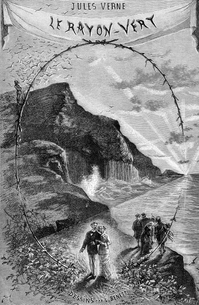 Jules Vernen romaanin "Vihreä säde" etukuva, Hetzelin kokoelma/Extraordinary Voyages 1882. Leon Benettin piirros. tekijältä Léon Benett
