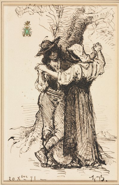 Pari kosiskelee puussa, 1871. tekijältä Léon Bonnat