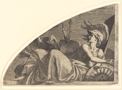 Bellona istuu pokaalillaan tekijältä Léon Davent after Francesco Primaticcio