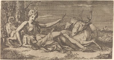 Diana lepää tekijältä Léon Davent after Francesco Primaticcio