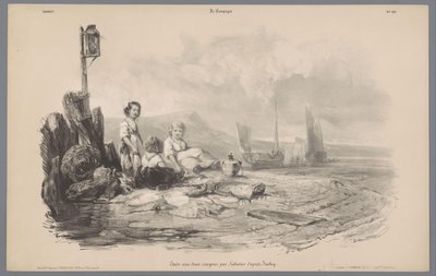 Tres nens jugant en una badia Representacions de la vida rural (títol de la sèrie) La Campanya. Acabat Etudes varieés aux deux Crayons (títol de la sèrie sobre objecte). tekijältä Léon Jean Baptiste Sabatier