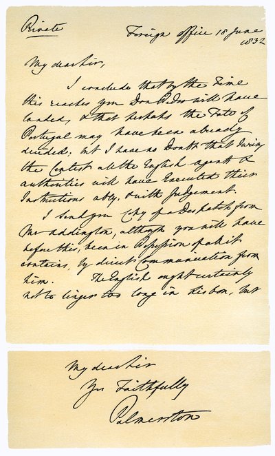 Henry John Templen kirje RB Hoppnerille, 18. kesäkuuta 1832. tekijältä Lord Palmerston
