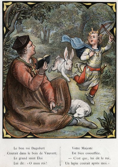 Lorenz Frolichin (1820-1908) kuvitus suositulle kappaleelle "The Good King Dagobert". Painos J. Hetzel.Noin 1880. tekijältä Lorens Frolich