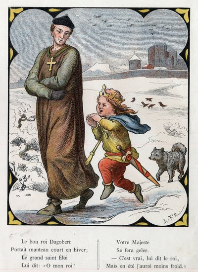 Lorenz Frolichin (1820-1908) kuvitus suositulle kappaleelle "The Good King Dagobert". Painos J. Hetzel.Noin 1880. tekijältä Lorens Frolich