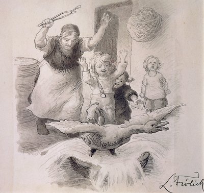 Ruma ankanpoikanen, kuvitus Lorenz Frolich (1820-1908) Hans Christian Andersenin (1805-1875) sadulle. tekijältä Lorens Frolich