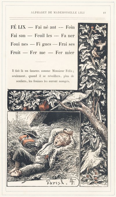 Felix, Lay, Hay, Fasaani, Leaves, Faner, Weasels, Figs, Strawberries, Fruit, Farm, Farmer, sivu 19 - Aakkoset Mademoiselle Lili, L. Froelich ja isä (Hetzel itse). Bibliotheque  Magasin d