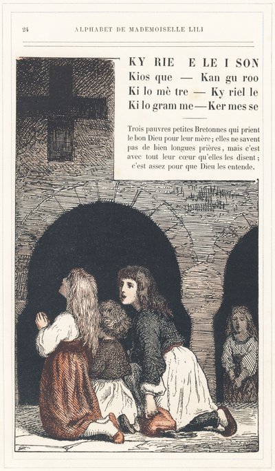 Kyrie Eleison, Kioski, Kanguroo, Kilometri, Kyrielle, Kilogramma, Kermesse, sivu 24 - Aakkoset Mademoiselle Lili, L. Froelich ja isä (Hetzel itse). Bibliotheque  Magasin d