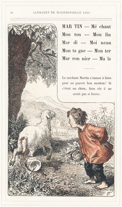 Martin, Mechant, Mouton, Mill, Tuesday, Sparrow, Mountain, Rise, Chestnut, Mais, sivu 26 - Aakkoset Mademoiselle Lili, L. Froelich ja isä (Hetzel itse). Bibliotheque  Magasin d