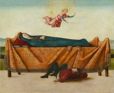 The Miracle of the Catafalque (paneeli B), noin 1500-1506 (tempera paneelissa) tekijältä Lorenzo Costa