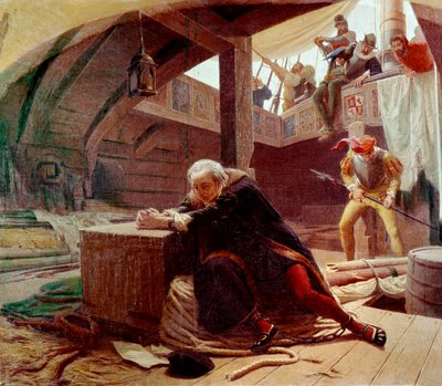 Kristoffer Kolumbus vuonna 1500 palatessaan Espanjaan tekijältä Lorenzo Delleani