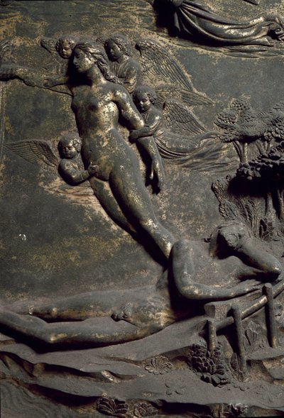 Eevan luominen Aatamin rannikolta. Yksityiskohta itämaisesta ovesta nimeltä Paratiisi, veistos tekijältä Lorenzo Ghiberti