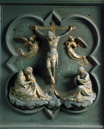 North Porte (pohjoisessa Ristin portti), ulkopuoli: "" ristiinnaulitseminen"" Lorenzo Ghibertin (1378-1455) tekemä pronssiveistos tekijältä Lorenzo Ghiberti