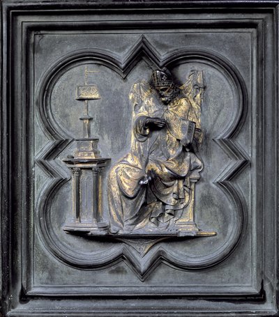 St Augustine, paneeli H San Giovannin kastekappelin pohjoisista ovista, 1403-24 (pronssi) tekijältä Lorenzo Ghiberti
