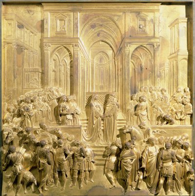 Kuningas Salomon ja Saban kuningattaren tapaaminen, alkuperäinen paneeli kastekappelin East Doorsista tekijältä Lorenzo Ghiberti