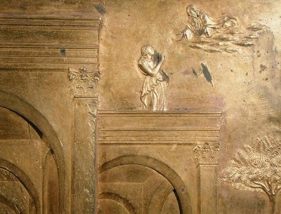 Tarina Jaakobista ja Esausta, yksityiskohta alkuperäisestä kastekappelin East Doors -paneelista tekijältä Lorenzo Ghiberti