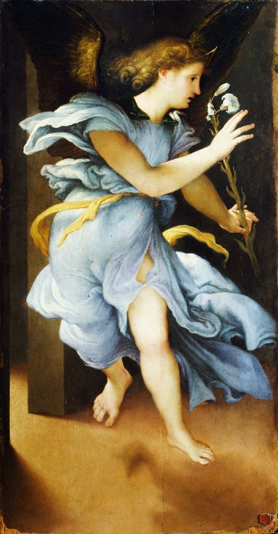 Anuncing Angel, noin 1525, kirjoittanut Lorenzo Lotto (1480 ca-1556), öljy paneelille, 82x42 cm tekijältä Lorenzo Lotto