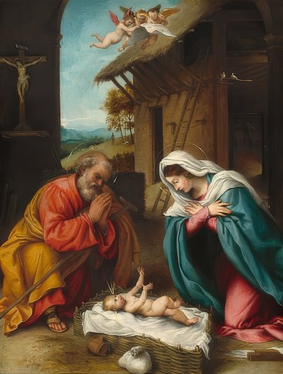 Kristuksen syntymä. 1523 tekijältä Lorenzo Lotto