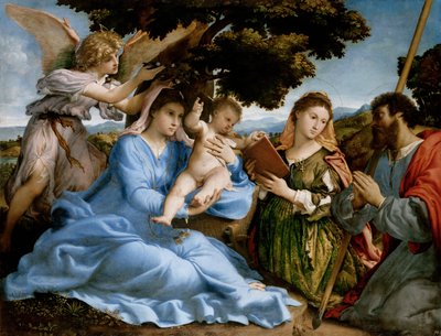 Madonna ja lapsi pyhien Katariinan ja Tuomaksen kanssa (sacra conversazione) tekijältä Lorenzo Lotto