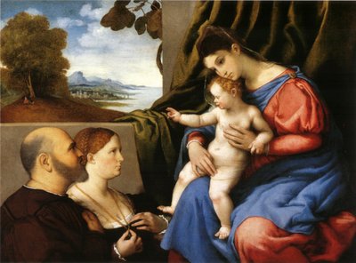 Madonna ja lapsi sekä kaksi lahjoittajaa tekijältä Lorenzo Lotto
