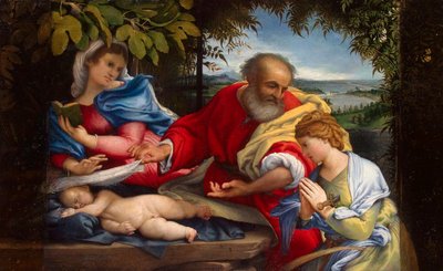 Lepää lennossa Egyptiin Pyhän Justinan kanssa, 1529. tekijältä Lorenzo Lotto