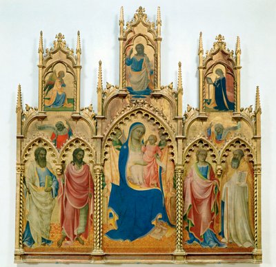 Madonna ja Jeesus-lapsi, pyhimykset;ylh: tempera puulle): Annunciation (tempera puulle) tekijältä Lorenzo Monaco