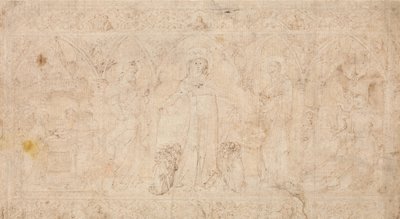 Suunnittelu antependiumille: Madonna della Misericordia pyhien Johannes Kastajan kanssa..., noin 1370. tekijältä Lorenzo Veneziano.
