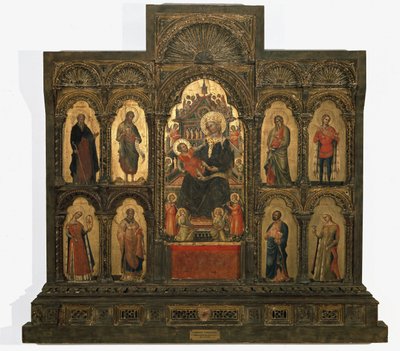 Madonna ja lapsi pyhien kanssa - Polyptic (tempera ja kultalehti paneelissa, 1300-luvun toinen puoli) tekijältä Lorenzo Veneziano