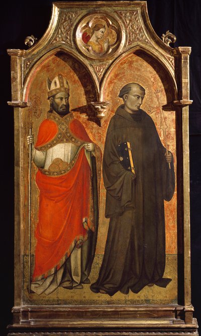 Pyhä Nikolaus Barilainen ja Pyhä Francois Assisilainen Lorenzo di Niccolo Gerinin maalaus (14.-15. vuosisata) su 153,6x85,5 cm Assisi, San Francescon basilikan aarremuseo. Perkins College tekijältä Lorenzo di Niccolo Gerini