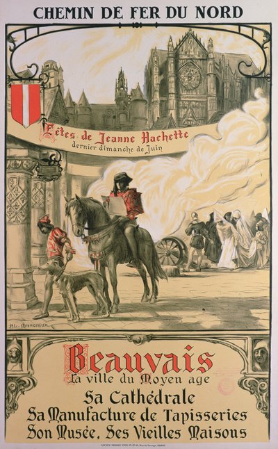 Beauvais - Keskiajan kaupunki (värilitho) tekijältä Louis Antoine Manceaux