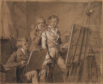 Kolme nuorta taiteilijaa studiossa tekijältä Louis Leopold Boilly