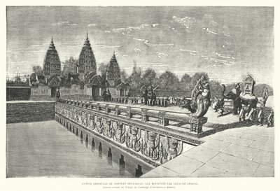 Itäinen sisäänkäynti Preah Khanin khmeritemppeliin, Angkor, Kambodža (kaiverrus) tekijältä Louis (after) Delaporte