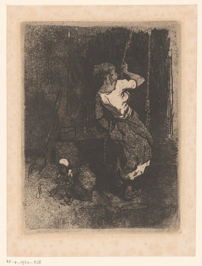 Nainen saa vettä kaivosta, vieressä istuva lapsi tekijältä Louis Adolphe Hervier (attributed to)