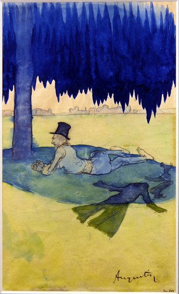 Mies suojaa puun alla, n. 1887 (akvarelli paperille) tekijältä Louis Anquetin