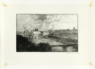Pariisi, Pavillon de Flore -paviljongilta katsottuna, levy yksitoista teoksesta Le Long de la Seine et des Boulevards. tekijältä Louis Auguste Lepère