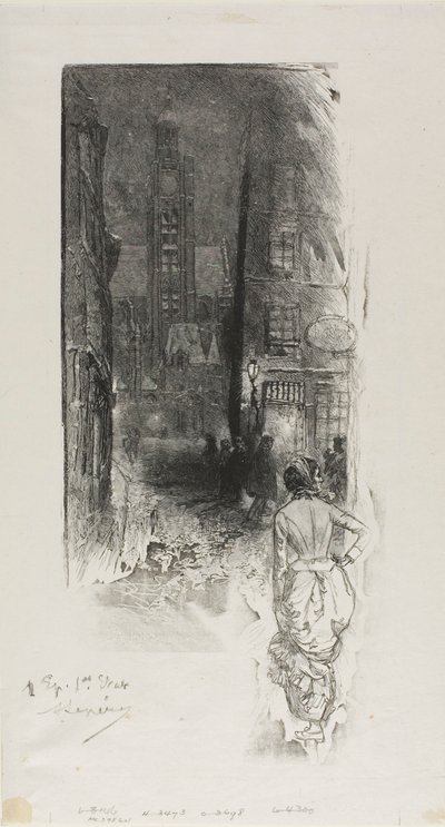 Pariisi: Rue de la Montagne-Ste-Geneviève (Rue de la Montagne-Ste-Geneviève). tekijältä Louis Auguste Lepère