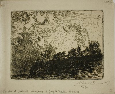 Myrskyinen auringonlasku, Jouy-le-Moutier tekijältä Louis Auguste Lepère