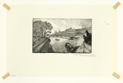 Louvre, Pont-Neufilta katsottuna, levy kolmetoista teoksesta Le Long de la Seine et des Boulevards. tekijältä Louis Auguste Lepère