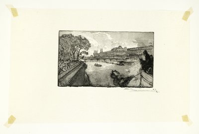 Louvre, Pont-Neufilta katsottuna, levy kolmetoista teoksesta Le Long de la Seine et des Boulevards. tekijältä Louis Auguste Lepère